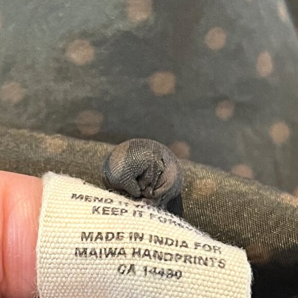 MAIWA Top Blouse Silk Tunic Size Small Green Taupe Polka Dots - Picture 9 of 9